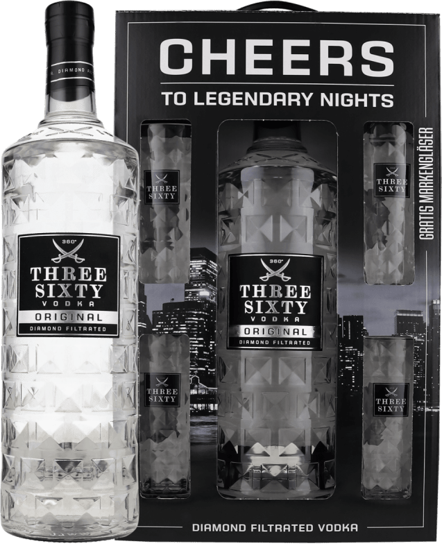 Black 42 Vodka 3,0l inkl. 4 Gläser - Three Sixty