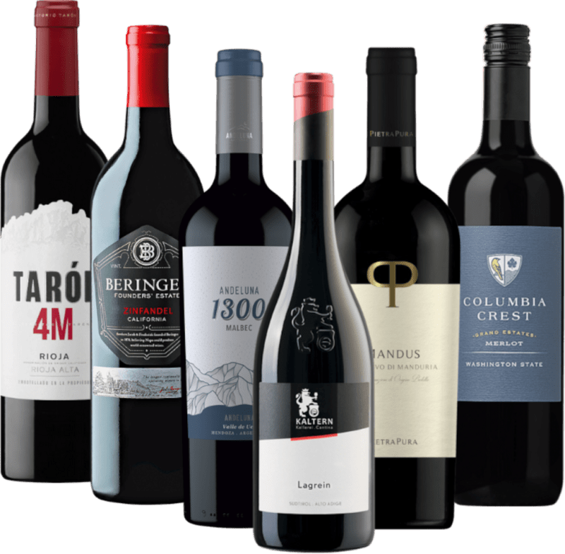 Uma volta ao mundo com vinho tinto - 6x pacote de degustação para a noite de lareira